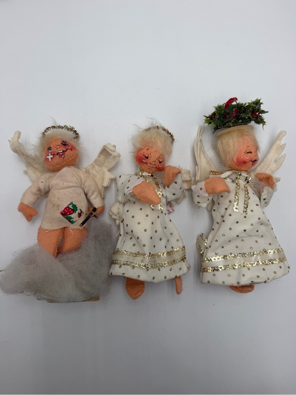 Annalee Angel Dolls Lot of 3 Christmas White Gold Holiday Figures 1976-1981